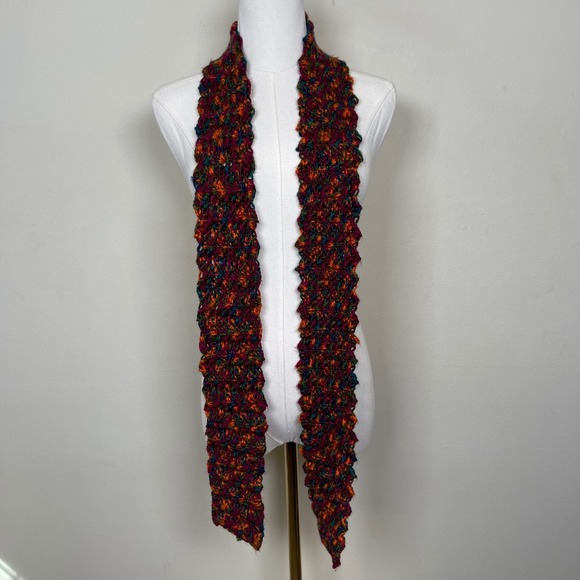 Vintage Handmade Crochet Knit Scarf Multicolor Boho Chic Y2K Skinny Fairy - Picture 5 of 5